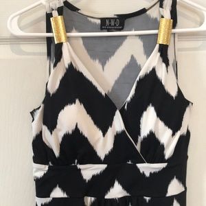 Black and white patterned maxi dress with gold